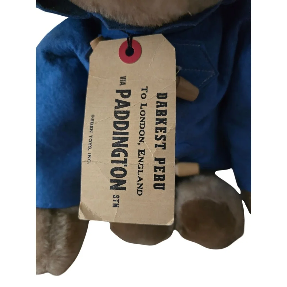 Vtg Eden Toys Paddington Bear Plush Blue‎ Duffle Coat Yellow Hat Tag 70s 19